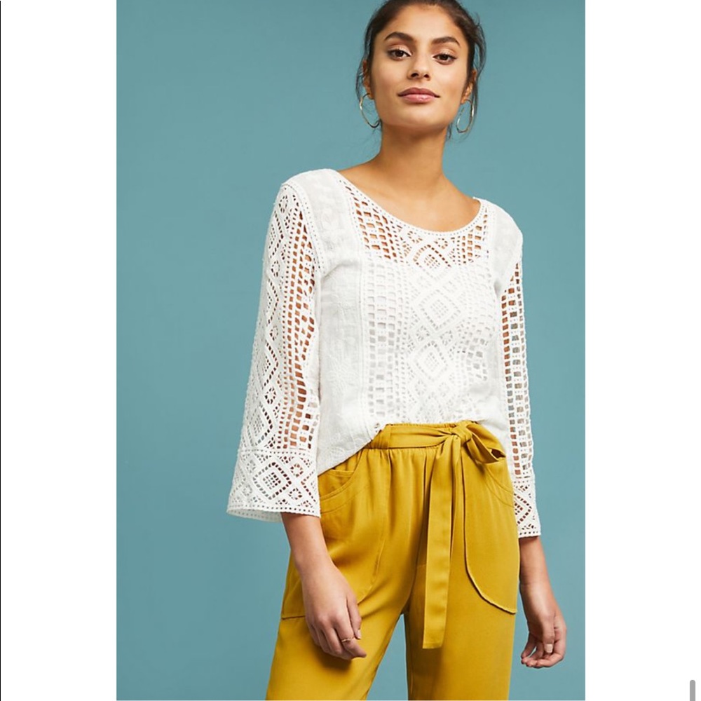 ANTHROPOLOGIE: White Crochet Blouse